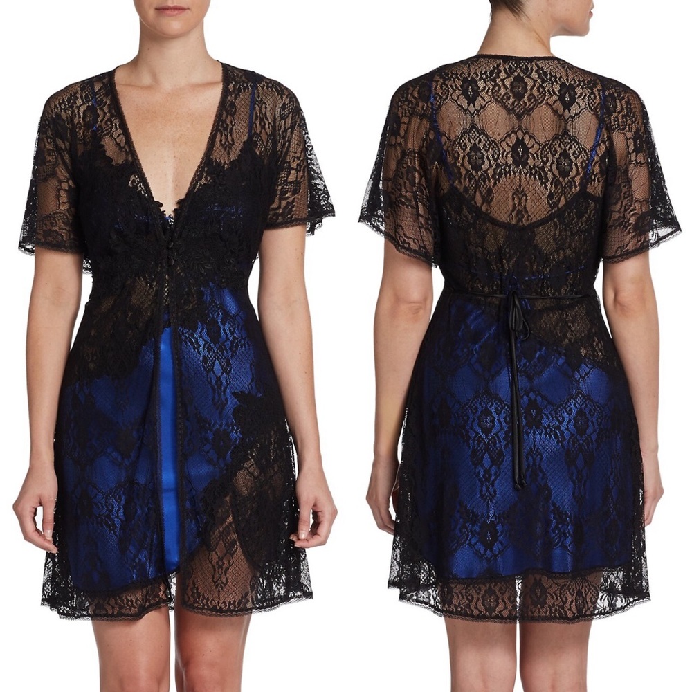 NWT Jonquil Lingerie Sleepwear Black Lace Robe